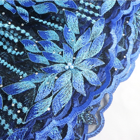 Blue Beaded Pearl lace Dubai Lace Fabric