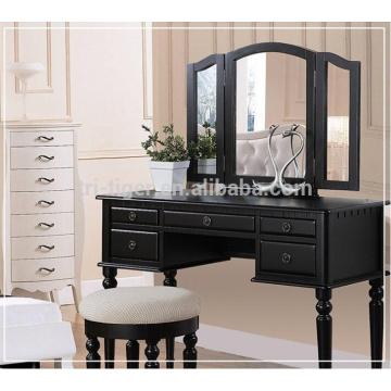 Three Mirror Vanity Set BLACK Bedroom Single Dressing Table With stool