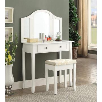 Furniture Sunny White Wooden Vanity Make Up Table and Stool Set