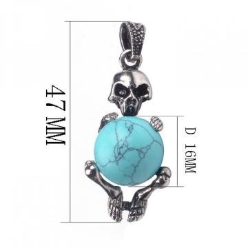 Natural Turquoise Ball Silver Alloy Skull Pendant