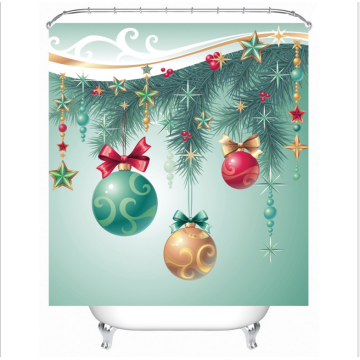 Christmas Style Polyester red green Bathroom Shower Curtain