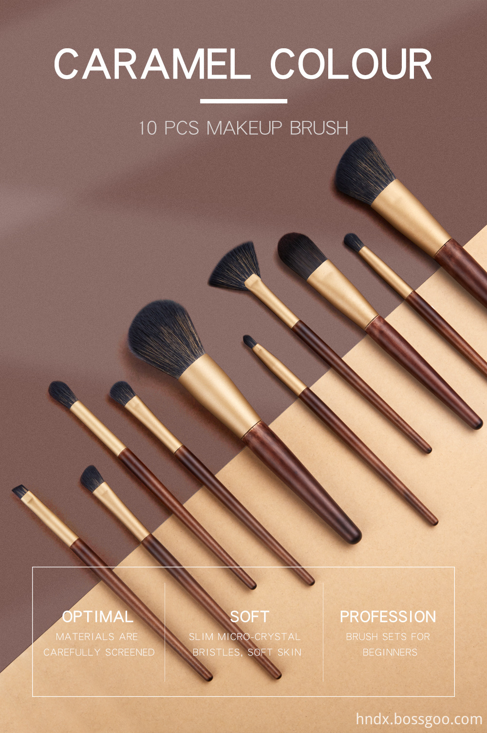 10 Pcs Wood Goat Hair Makeup Brush Sets Caramel Colour