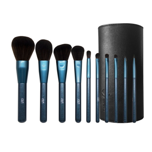 10Pcs Glitter Sapphire Blue Cosmetic Brush Kit Bag