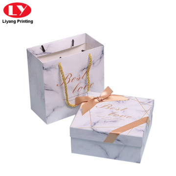 Marble Design Paper Gift Box with Ribbon Bow