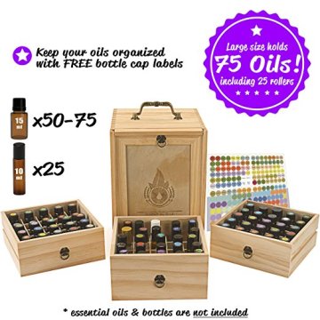 75 Bottles Roller Balls 3 Tier Space Saver Wooden essential oil box Storage Case