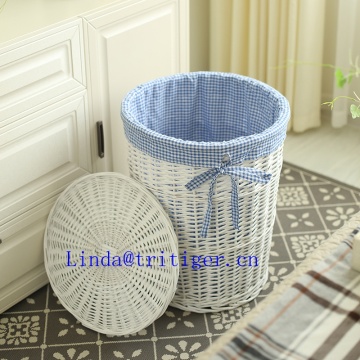 Handmade willow woven laundry basket with lid home storage