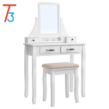 2 Large Sliding Drawers, Removable Makeup Organizer for Brushes Nail Polishes, Dressing Table with Mirror and Stool White