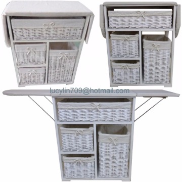 4 Drawer Basket Storage Unit Wheeled Cabinet With Folding Ironing Board Vintage