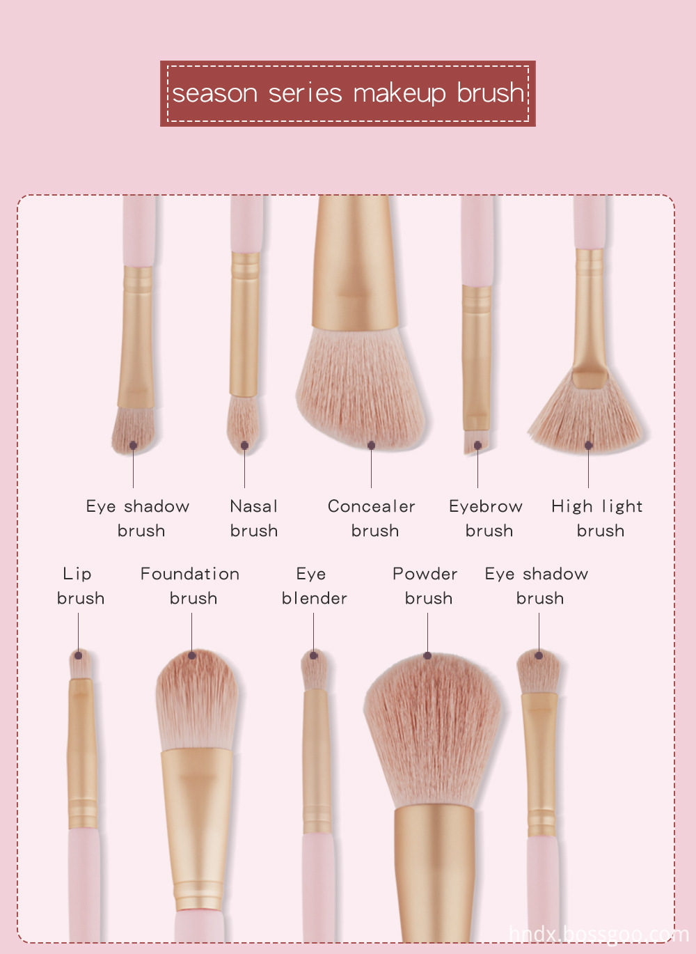 10 Piece Pink Makeup Brush Set