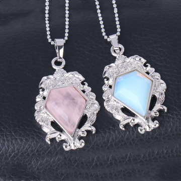 Silver Alloy Natural  Faceted Diamond Gemstone  Mirror Pendant