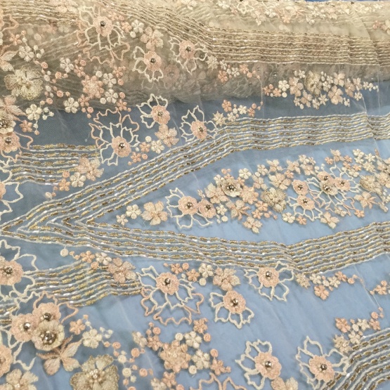 3D Net Embroidery Handwork Beaded Fabric