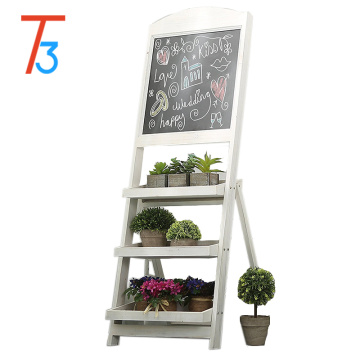 wooden flower stand chalkboard easel with 3 display shelves