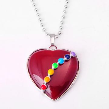 Seven Chakras Gemstone Red Carnelian Heart Pendant Necklace