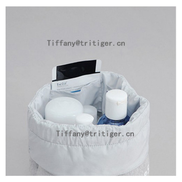 Gray color Foldable Barrel Shaped Travel Cosmetic Bag