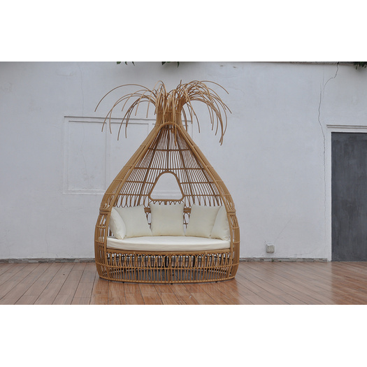 White rattan outdoor side sunbed with canopy