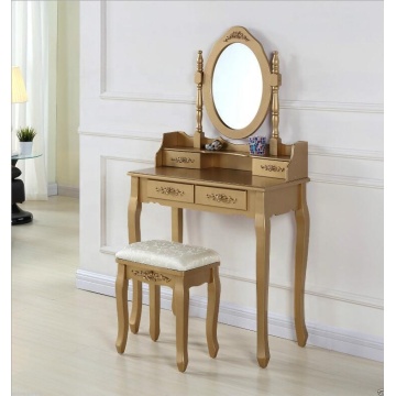 4 drawers wooden white dressing table with mirror and stool