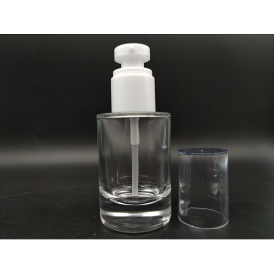 50ml transparent round cosmetic latex pump glass bottle