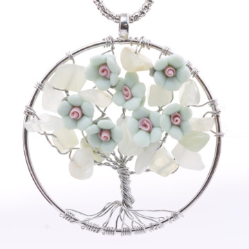 Flowers Ornament Tree of Life Stone Pendant Necklace