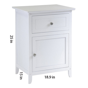 Wood Night Stand/ Accent Table with Drawer and cabinet for storage, White