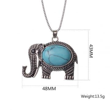 Vintage Turquoise Gemstone Elephant Pendant Necklace ​