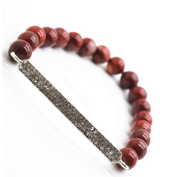 Red Jasper 8MM Round Beads Stretch Gemstone Bracelet with Diamante Piece