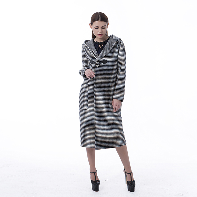 Black and White Checked Cashmere Overcoat
