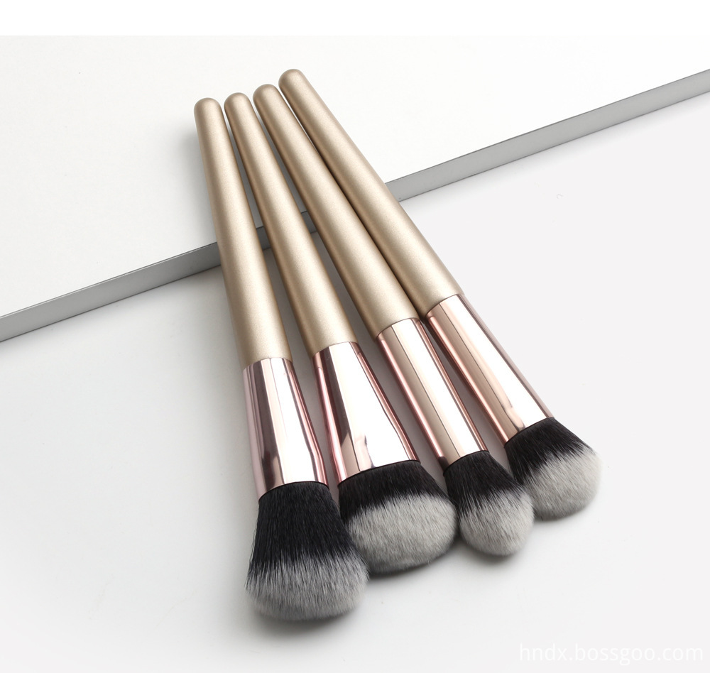 4 Piece Champagne Gold Makeup Brushes set black