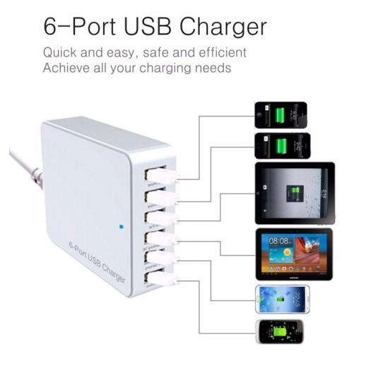 6 Port USB Charger Travel Adapter