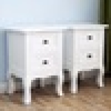 White Nightstand Set 2 Bedside End Table Pair Shabby Chick Bedroom Furniture