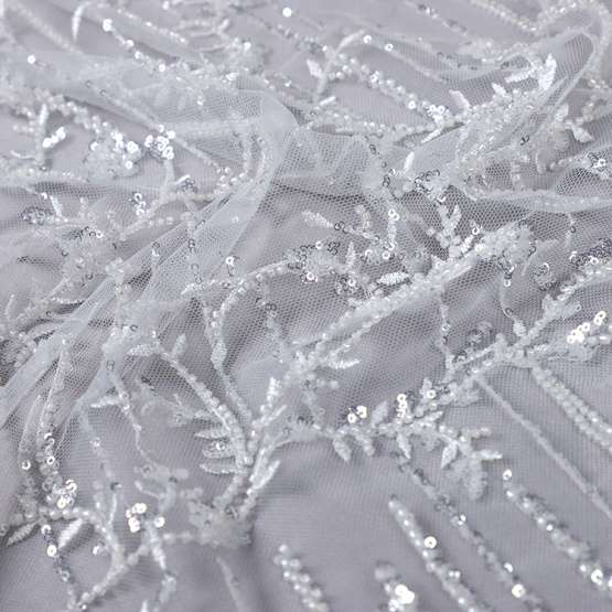 machine beaded lace fabric