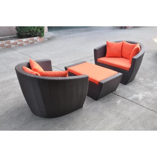 3pcs orange rattan aliminum frame sofa set
