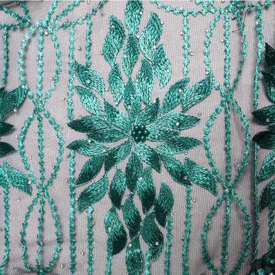 Green African Net Lace Pearl Embroidery Fabric