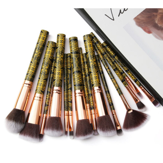 15 Pcs Black Pattern Cosmetic Makeup Brushes Sets