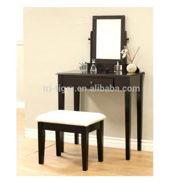 French Vintage Ivory White 3 mirrors Vanity Dressing Table Set Makeup Desk with Stool