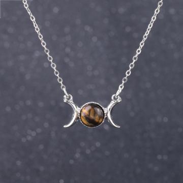 Natural Gemstone  Crescent Moon Solar Stone Pendant Necklace