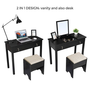 Vanity Set with Flip Top Mirror Makeup Dressing Table Writing Desk with 2 Drawers Cushioned Stool 3 Removable Organizers Easy As