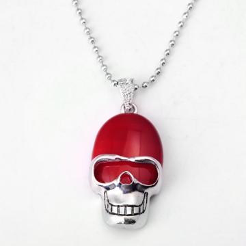 Red Carnelian Skull Gemstone Pendant Necklace with Silver Chain