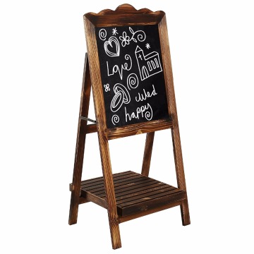 Torched Wood Chalkboard Sign with Display Shelf, Freestanding Easel Message Board