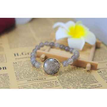 Grey Agate Bracelet with Agate Pendant Gemstone jewelry