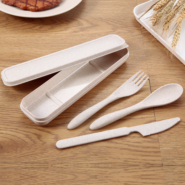 wheat straw spoon fork knife set plastic cutlery