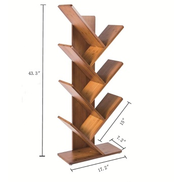 7 Shelf Tree Bookcase Bamboo Bookshelf Hard Wood Display Rack Storage Organizer for CDs & Books, Oak Red