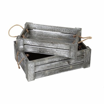 Decorative Whitewashed Gray Nesting Storage Crates with Twisted Rope Handles, Set of 2