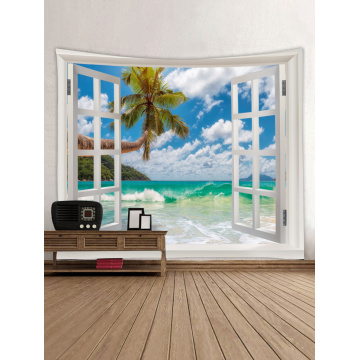 Tapestry Wall Hanging Windows Beach Sea Series Tapestry Tropical Style Tapestry for Bedroom Home Dorm Decor