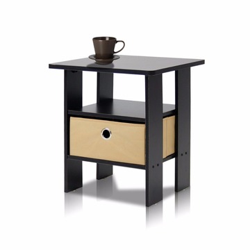 Rounded edge design oak wooden black color bedside table
