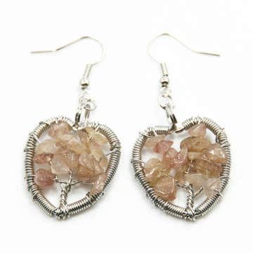 Natural Fasion Heart Shape Tree Of Life Earring Gemstone Chip Woven Earring