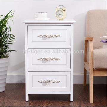 Custom white printing home livingroom carved 3 drawers night stand
