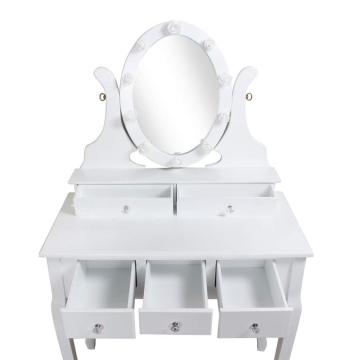 2 Sliding Drawers White Makeup Vanity Set with Mirror Jewelry Cabinet Makeup Organizer