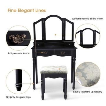 Black wooden dresser dressing table stool set