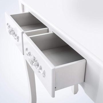Cushioned Stool White Vanity 4 Drawers Mirrored dressing table