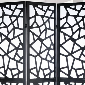 Wholesale Pine wood 4 Panel Screen Room Divider, Black Color With Decorative Cutouts